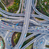 Aerial view of a massive highway intersection